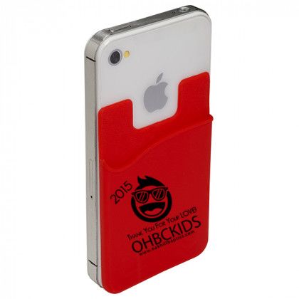 Silicone promotional adhesive cell phone wallet with removable adhesive tabs - Red